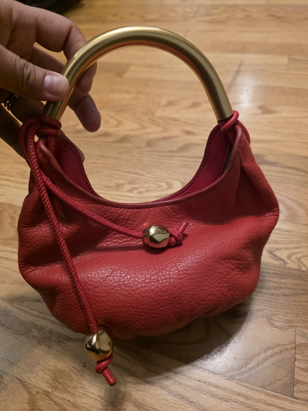 Madewell Red Mini Leather Hobo Handbag with Gold Handle